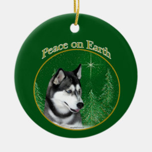 Décoration En Céramique Sibérie Husky (noir) Paix