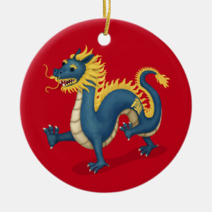Décoration En Céramique SIGNE D'Astrologie Zodiaque Chinois Rouge
