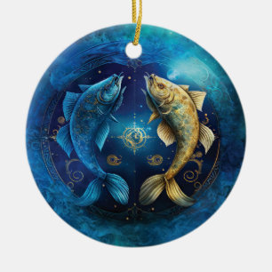Décoration En Céramique Signe de zodiaque Pisces Design d'aquarelle