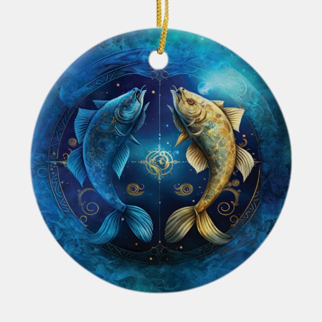 Décoration En Céramique Signe de zodiaque Pisces Design d'aquarelle (Devant)