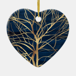 Décoration En Céramique Silhouette Arbre d'Or moderne Design bleu minimal