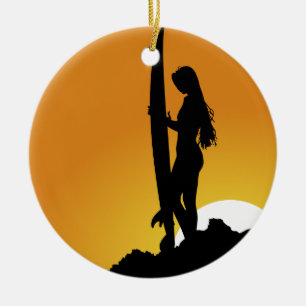 Décoration En Céramique Silhouette de fille de surfer