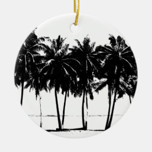 Décoration En Céramique Silhouette de palmiers blancs noirs