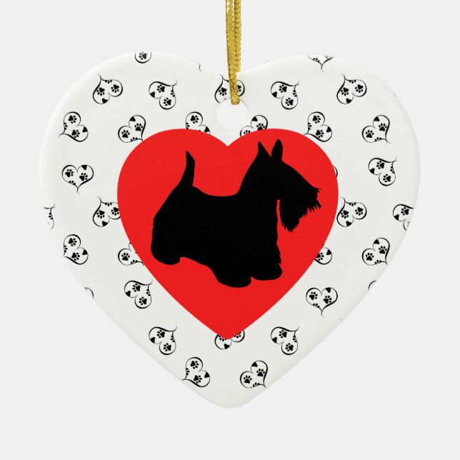 Décoration En Céramique Silhouette de Terrier écossais avec Coeurs (Devant)