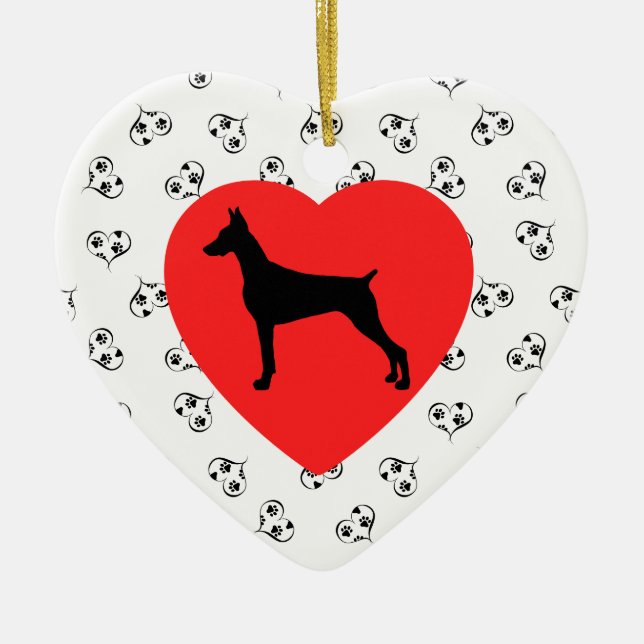 Décoration En Céramique Silhouette Doberman Pinscher avec Coeurs (Devant)