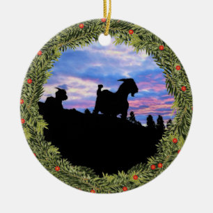 Décoration En Céramique Silhouettes de Noël Chèvres sur la montagne