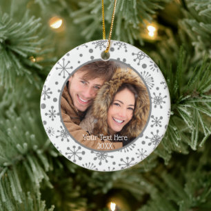 Décoration En Céramique Silver Snowflakes 2 Photos Personnalisées