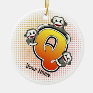 Décoration En Céramique Singe chaussette monogramme Q