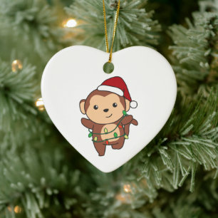 Décoration En Céramique Singe Noël Animaux D'Hiver Singes Céramique Ou