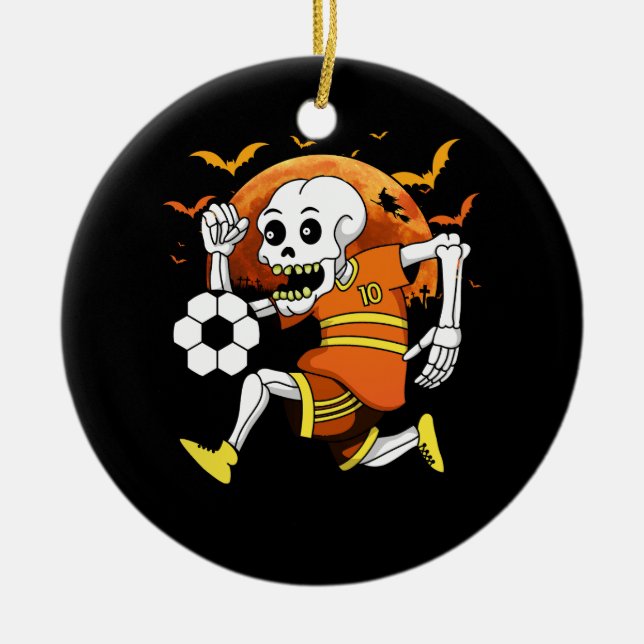 Décoration En Céramique Skeleton Jouer Soccer Drôle Halloween Soccer Spo (Devant)