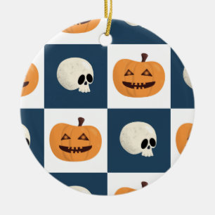 Décoration En Céramique Skulls and Pumpkins Checks
