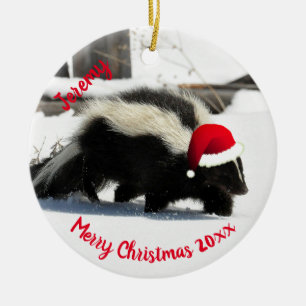 Décoration En Céramique Skunk à Santa Hat