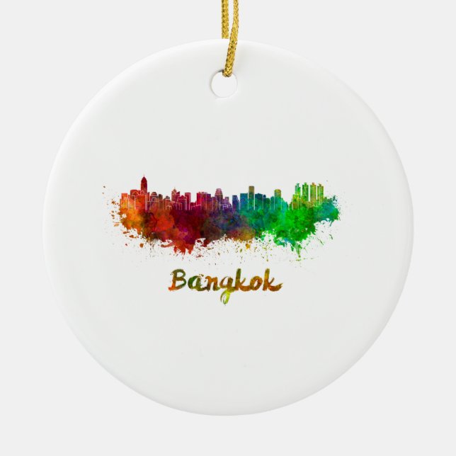 Décoration En Céramique Skyline de Bangkok en aquarelle (Devant)