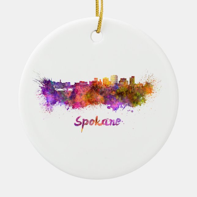 Décoration En Céramique Skyline Spokane en aquarelle (Devant)