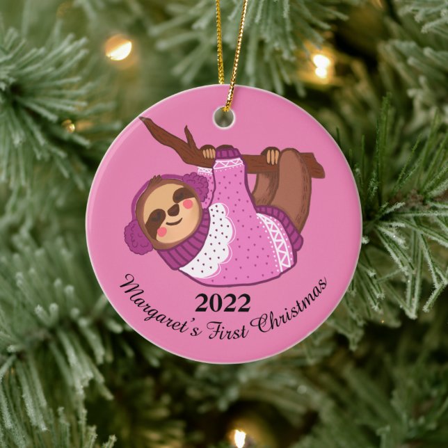 Décoration En Céramique Sleepy Winter Sloth en rose (Arbre)