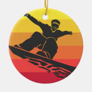 Décoration En Céramique Snowboard Jump Retro
