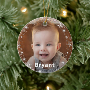 Décoration En Céramique Snowflakes Baby Photo First Christmas