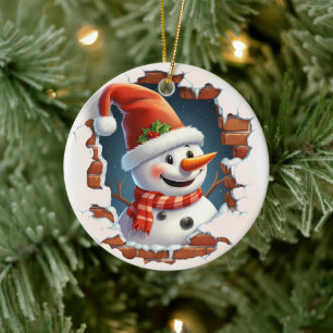 Décoration En Céramique Snowman à Santa Hat - 3D