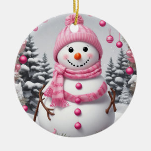 Décoration En Céramique Snowman de Noël rose personnalisé