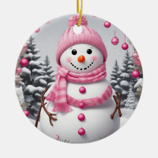 Décoration En Céramique Snowman de Noël rose personnalisé