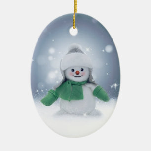 Décoration En Céramique Snowman d'hiver en vert