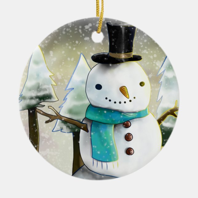 Décoration En Céramique Snowman en hiver sur la scène de Noël (Devant)