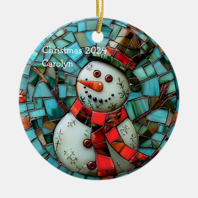 Décoration En Céramique Snowman en verre tendu Personnalisé (Devant)