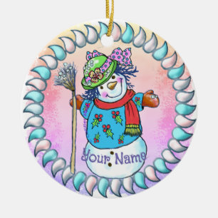 Décoration En Céramique Snowman Lady