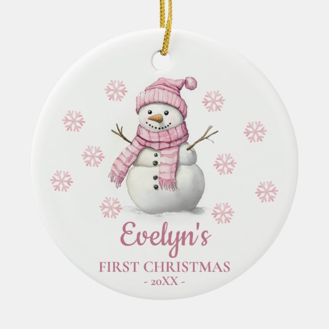 Décoration En Céramique Snowman Personalized Girl's First Christmas (Devant)