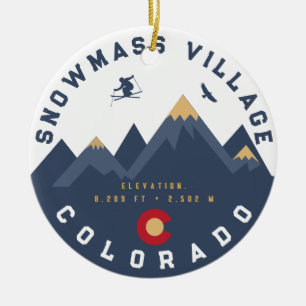Décoration En Céramique Snowmass Colorado Drapeau Retro Sunset Ski Souveni