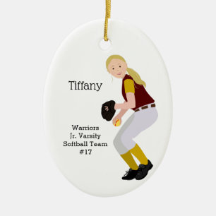 Décoration En Céramique Softball Female Blonde Burgundy & Gold
