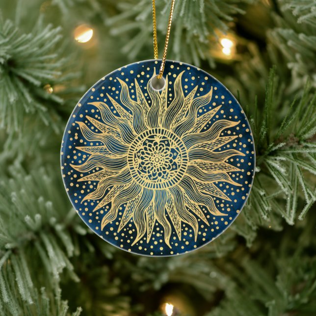 Décoration En Céramique Soleil céleste Mandala Blue Gold Confetti (Arbre)