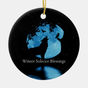 Décoration En Céramique Solstice d'hiver Loup Hibou et Lune d'hiver