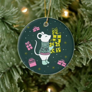 Décoration En Céramique Souris de Noël avec présentants Illustration