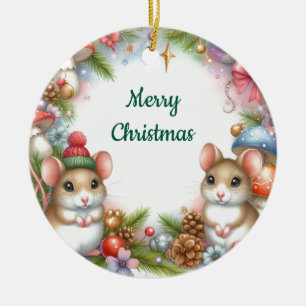 Décoration En Céramique Souris de Noël et Champignons Fantaisistes