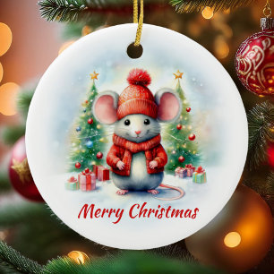 Décoration En Céramique Souris de Noël mignonne