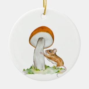 Décoration En Céramique Souris drôle avec champignon sauvage