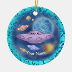 Décoration En Céramique Spaceship Roadtrip custom name  Ornament
