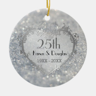 Décoration En Céramique Sparkle Coeur d'argent 25e anniversaire Mariage