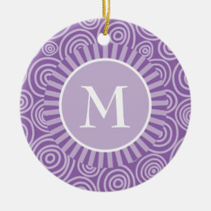 Décoration En Céramique Spiraux blancs violets monogrammes - Personnalisé