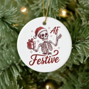 Décoration En Céramique Squelette festif AF Snarky Noël Sarcasme 