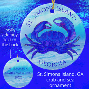 Décoration En Céramique St Simons Island, Géorgie Crabe et vagues océaniqu