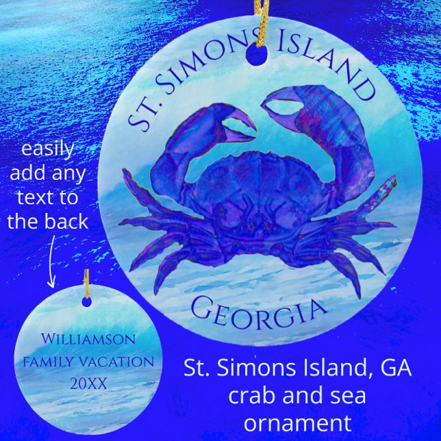 Décoration En Céramique St Simons Island, Géorgie Crabe et vagues océaniqu (Créateur téléchargé)