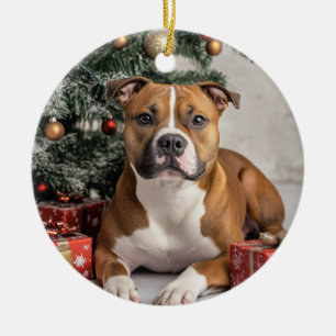 Décoration En Céramique Staffordshire Bull Terrier Noël