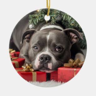 Décoration En Céramique Staffordshire Bull Terrier Noël