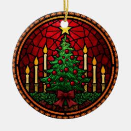 Décoration En Céramique Stained Glass Christmas Tree & Candles