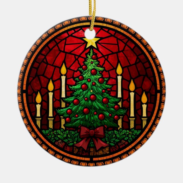 Décoration En Céramique Stained Glass Christmas Tree & Candles (Devant)