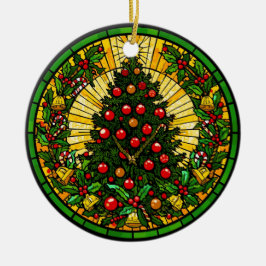 Décoration En Céramique Stained Glass Holly & Bells Tree