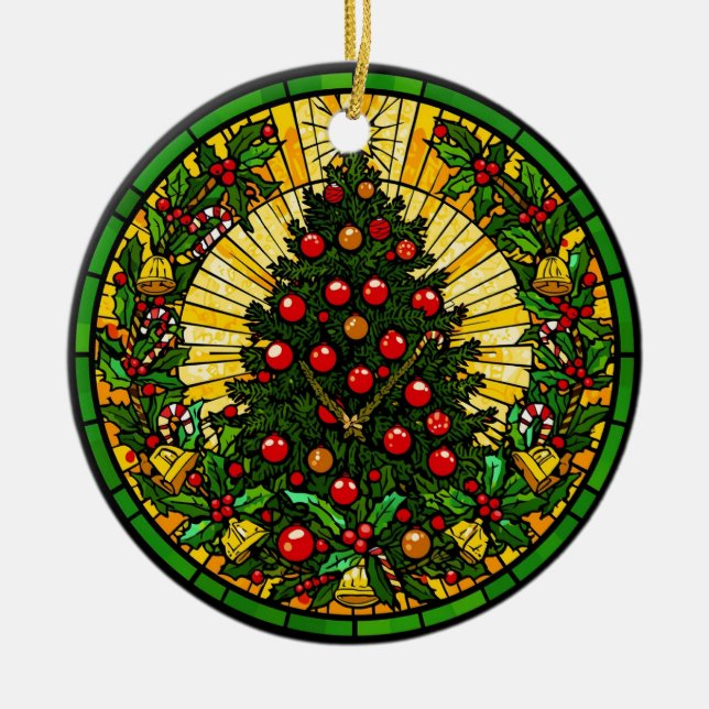 Décoration En Céramique Stained Glass Holly & Bells Tree (Devant)
