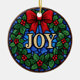 Décoration En Céramique Stained Glass Holly Wreath JOY